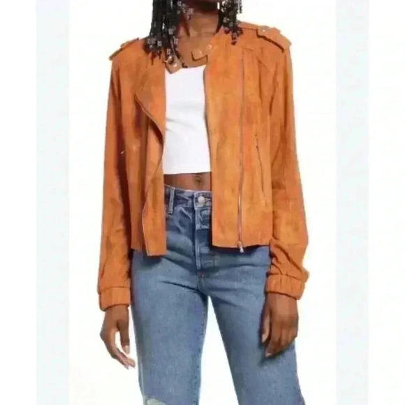 BlankNYC Faux Suede Moto Bomber Jacket Size Medium. Cropped,‎ Fall, Cozy, Style, - Picture 1 of 13